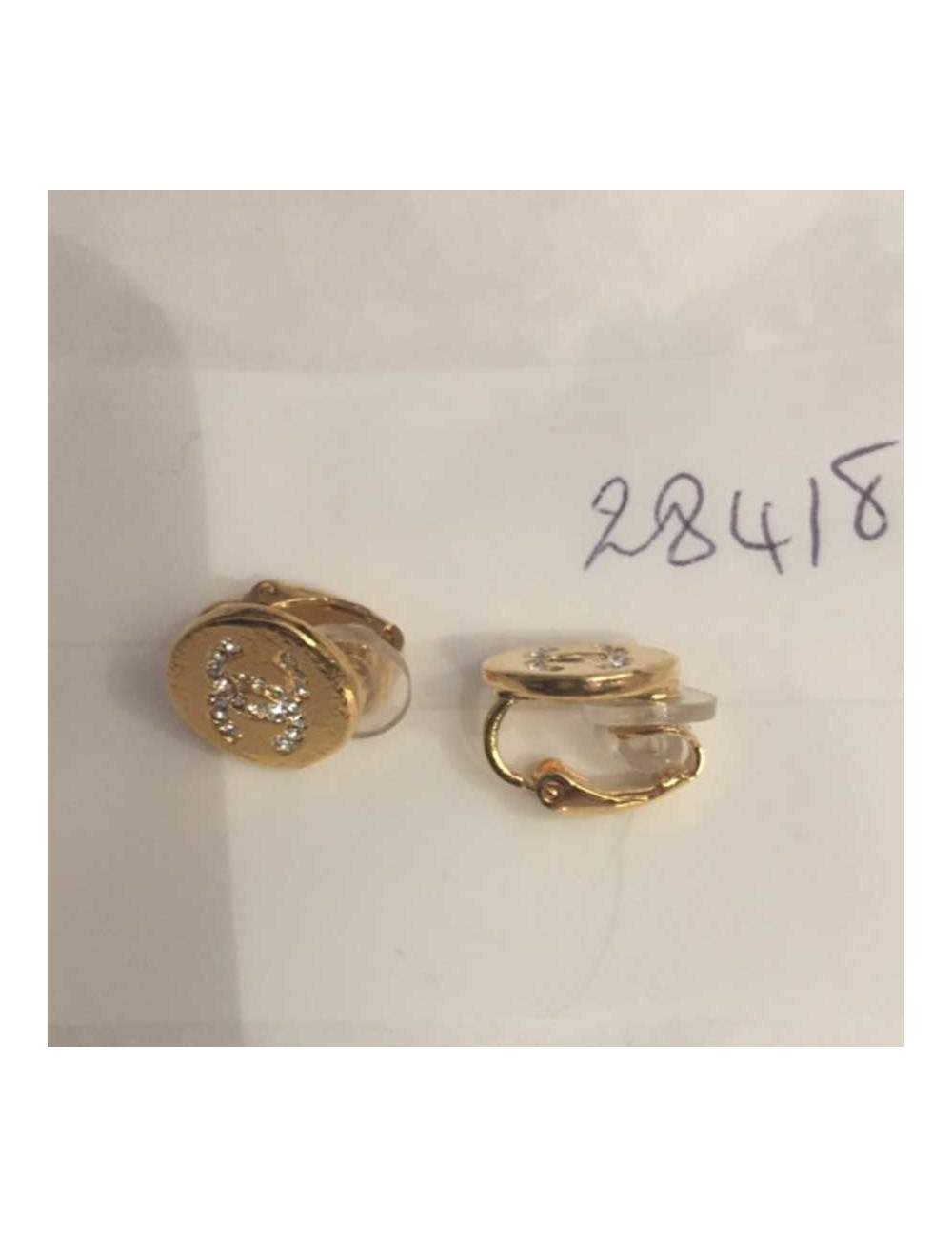 Clips d'oreille CHANEL CC strass dorés