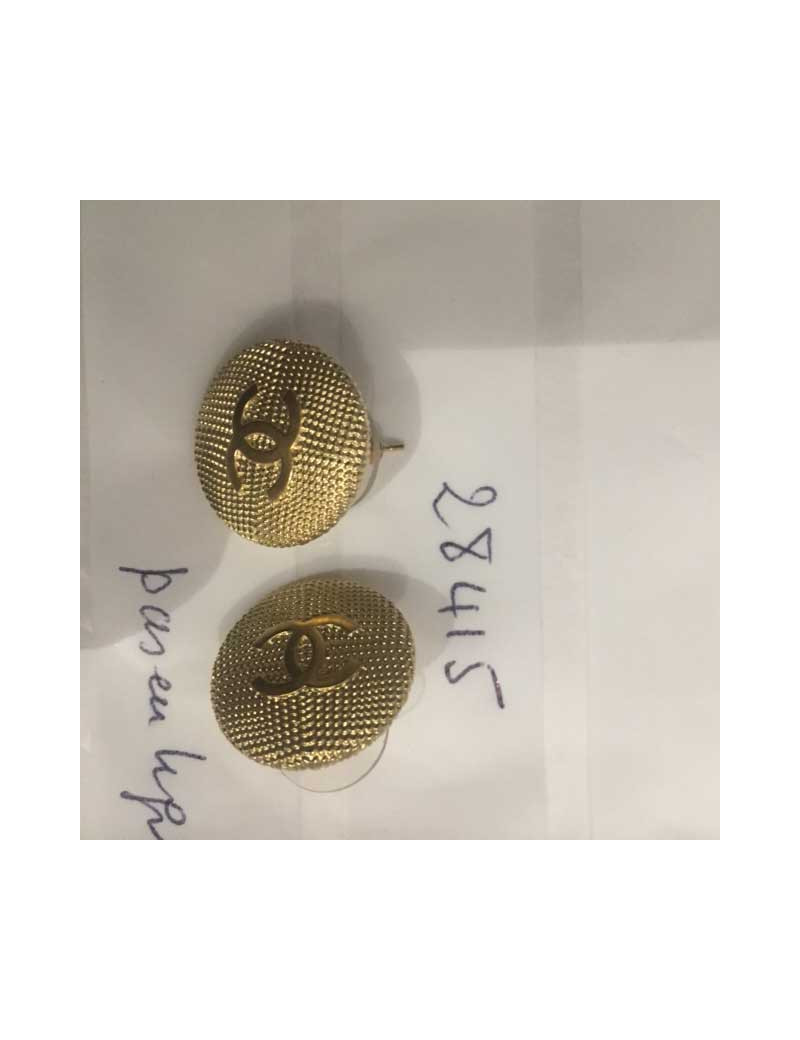 Boucles d'oreille CHANEL striées CC doré