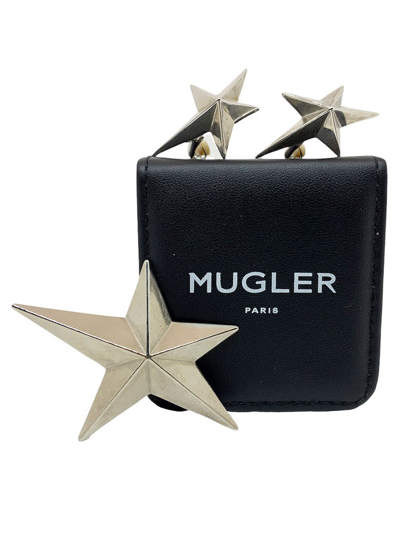 Parure MUGLER clips et broche en métal argenté Vintage