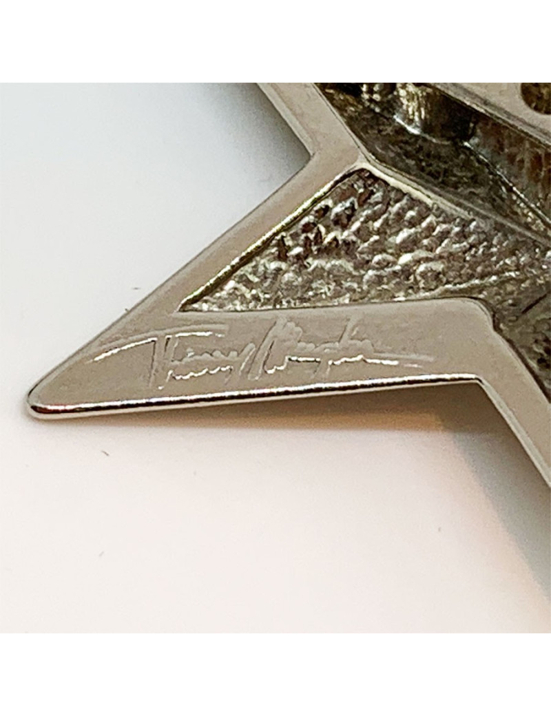 Parure MUGLER clips et broche en métal argenté Vintage