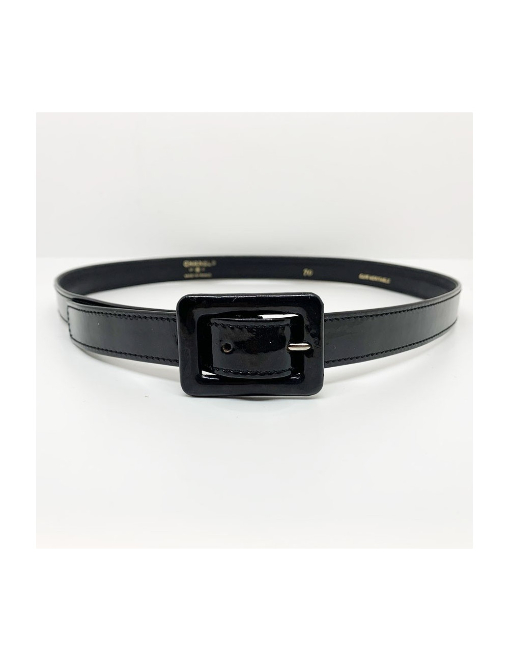 Ceinture T 70 CHANEL cuir noir verni Vintage