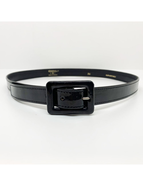 Ceinture T 70 CHANEL cuir noir verni Vintage