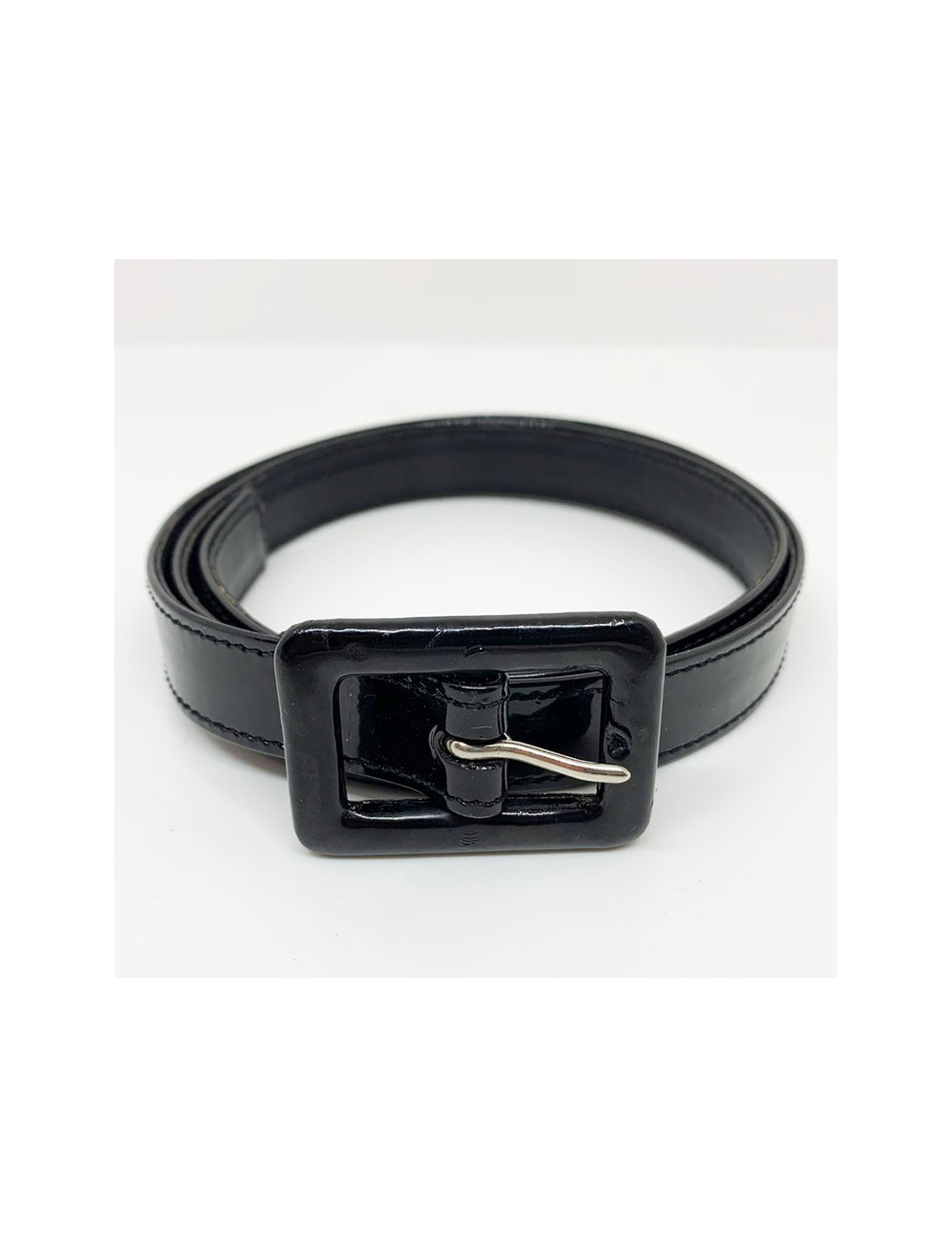 Ceinture T 70 CHANEL cuir noir verni Vintage