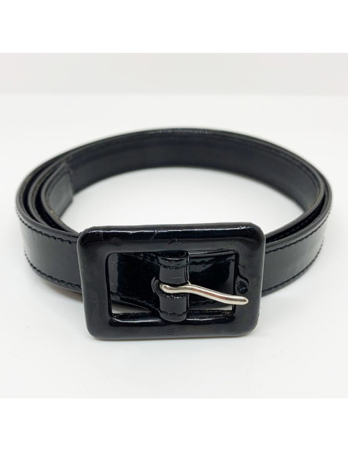 Ceinture T 70 CHANEL cuir noir verni Vintage