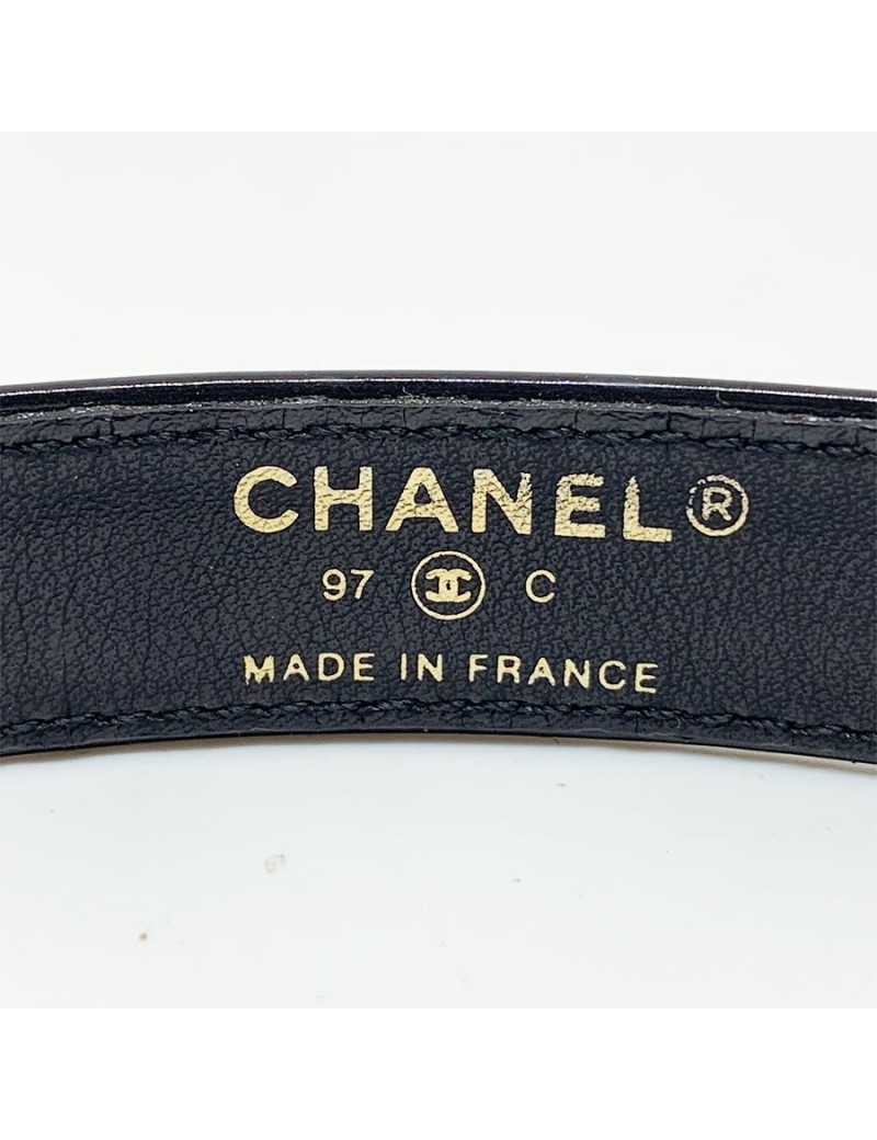 Ceinture T 70 CHANEL cuir noir verni Vintage
