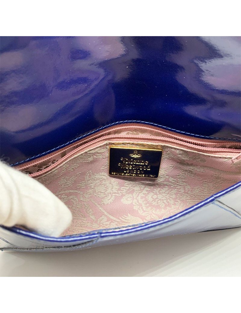 Pochette VIVIENNE WESTWOOD cuir verni bleu roi
