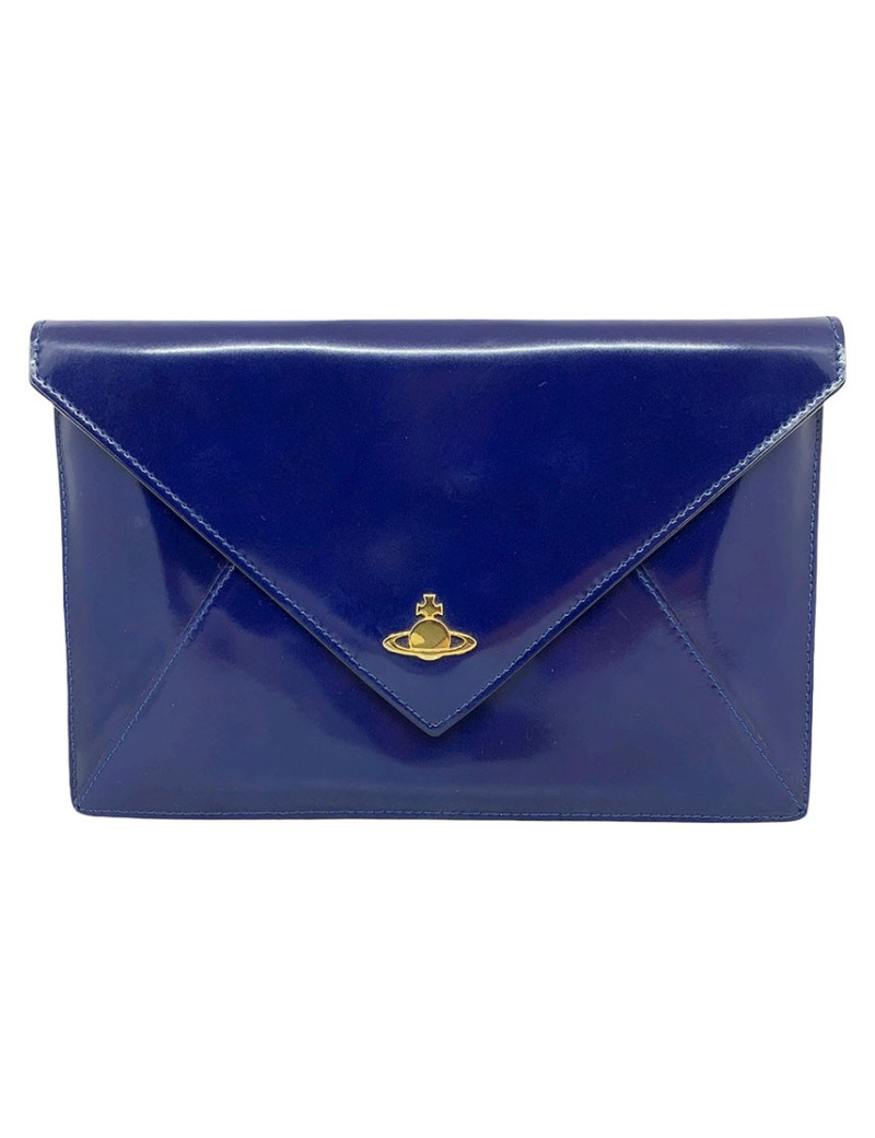 Pochette VIVIENNE WESTWOOD cuir verni bleu roi