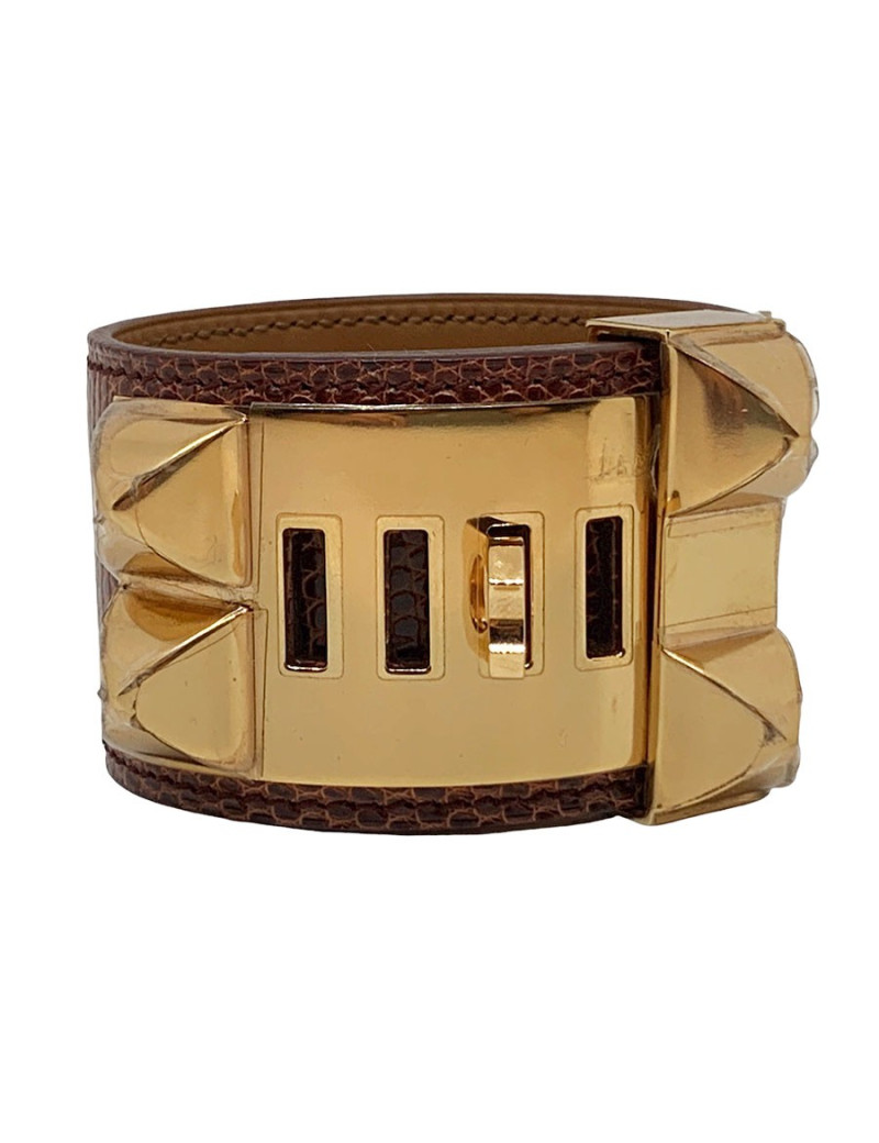 Bracelet HERMES collier de chien cuir lezard lisse etrusque