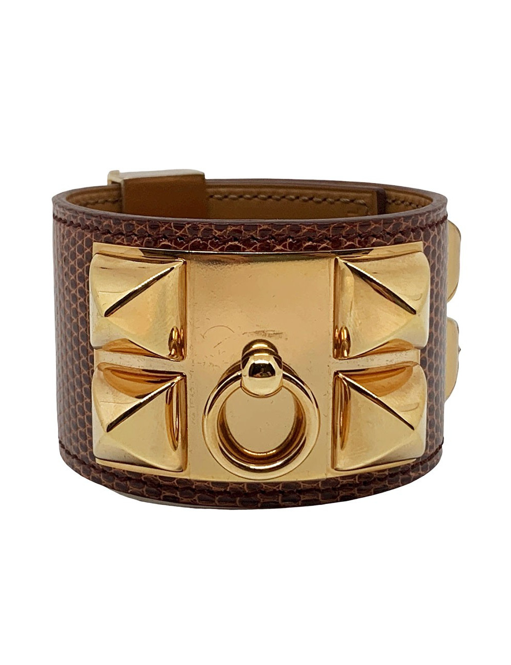 Bracelet HERMES collier de chien cuir lezard lisse etrusque