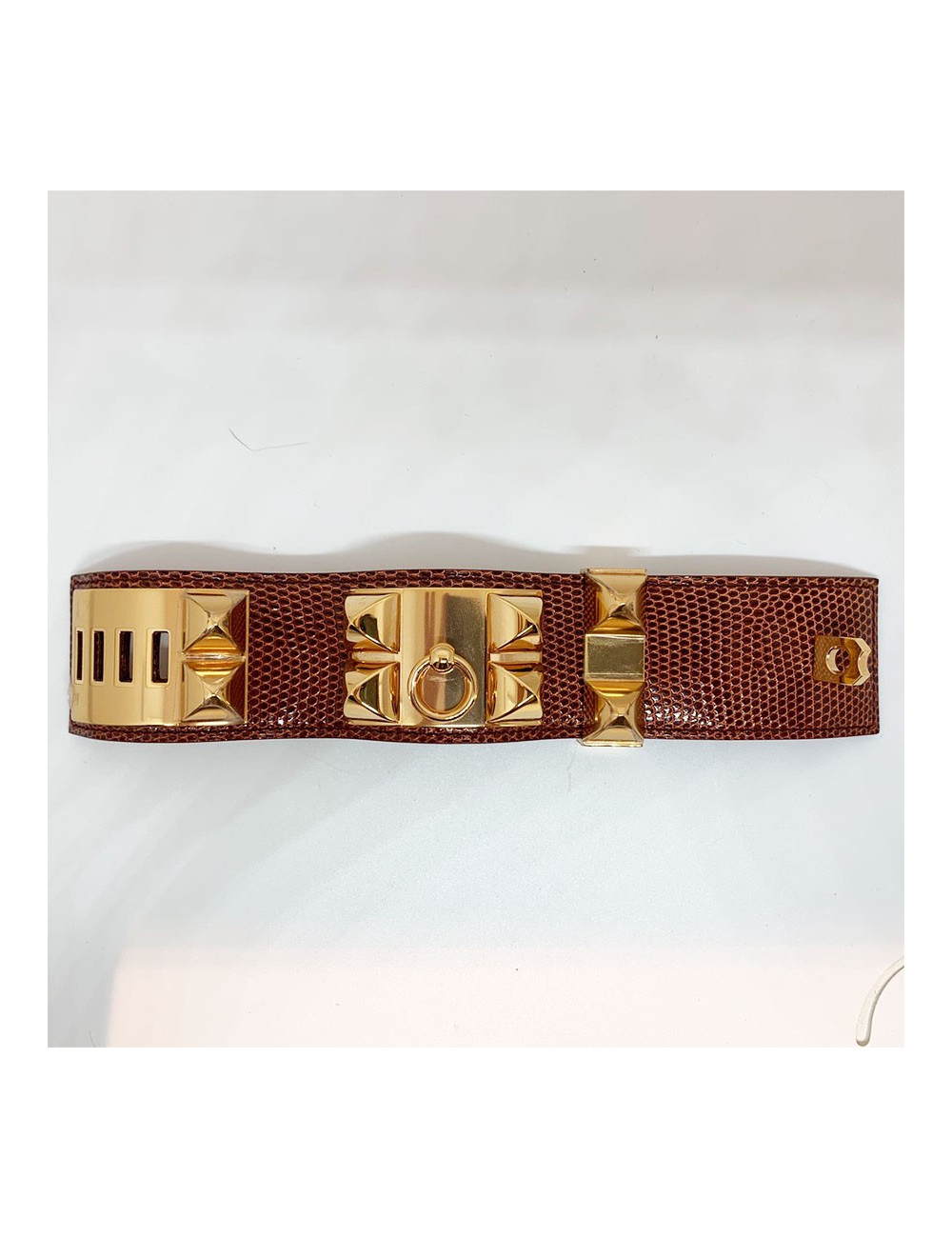 Bracelet HERMES collier de chien cuir lezard lisse etrusque