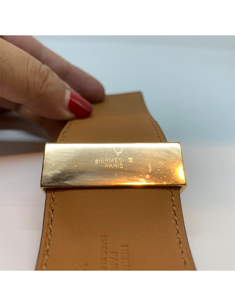 Bracelet collier de chien HERMES noir en cuir de veau