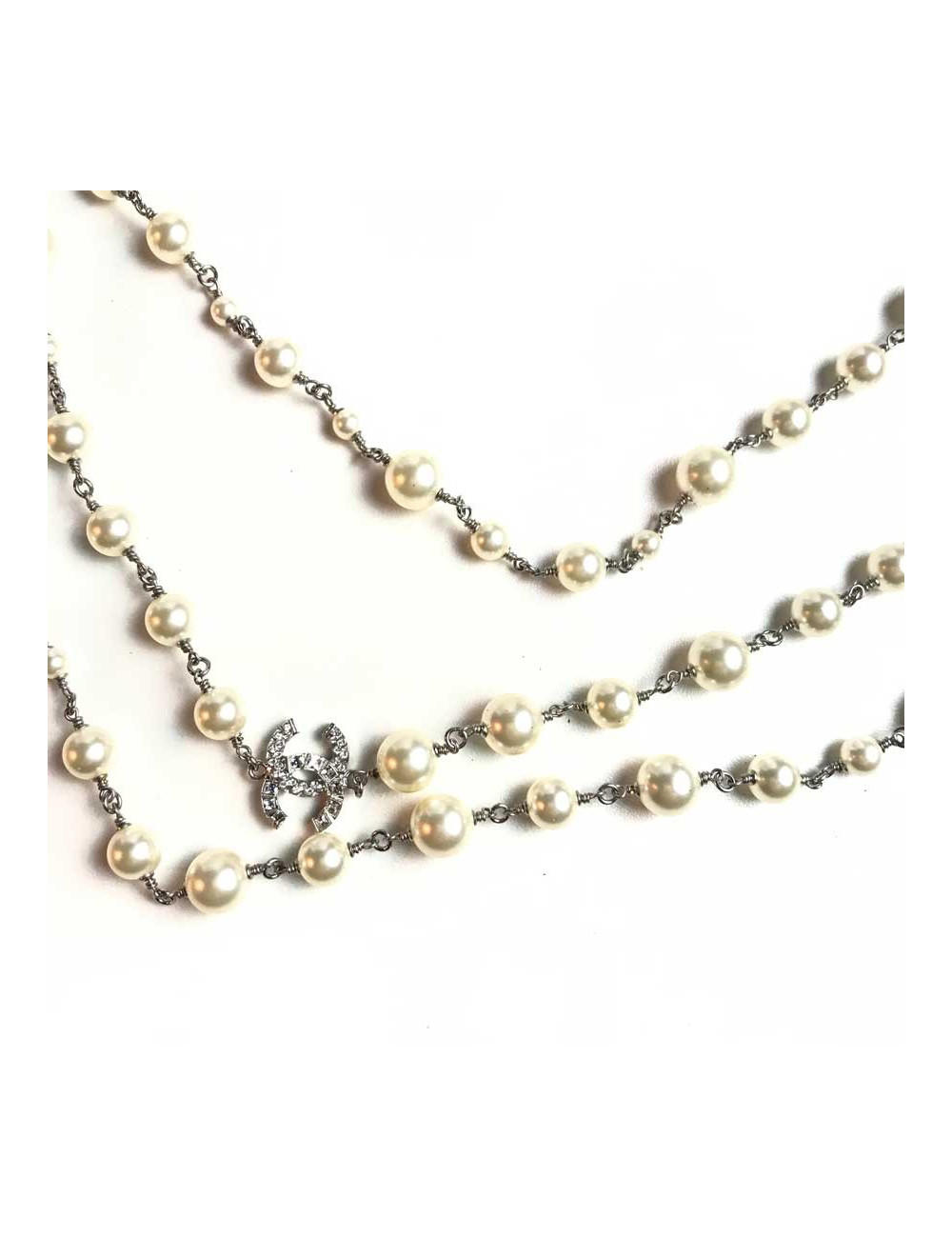 Sautoir Chanel perles et strass noeud papillon