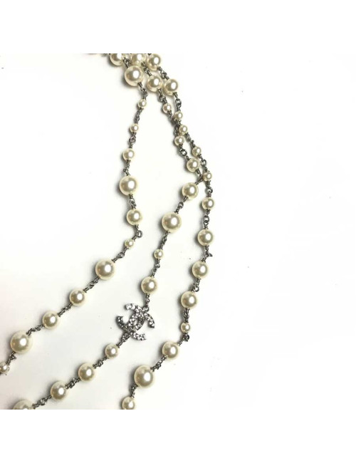 Sautoir Chanel perles et strass noeud papillon