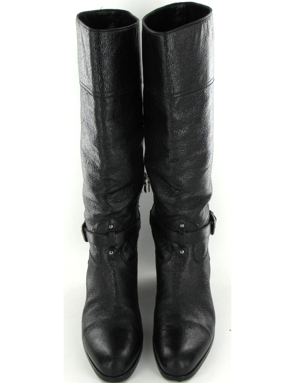 Bottes PRADA noires en cuir grainé irisé T 40
