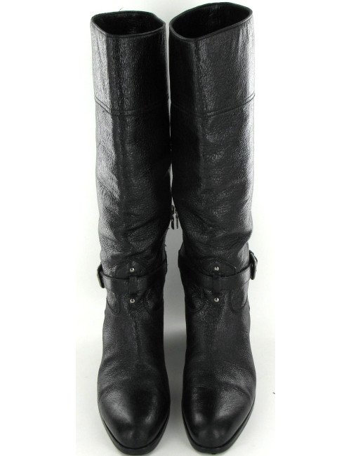 Bottes PRADA noires en cuir grainé irisé T 40