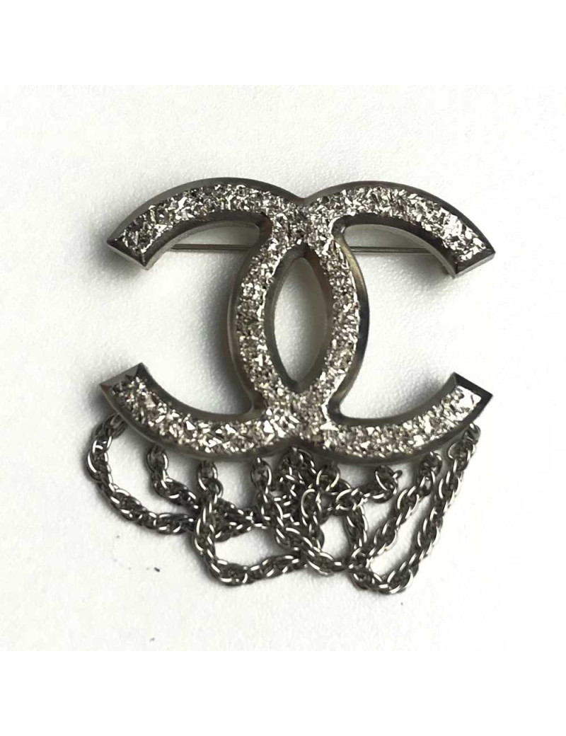 Broche CHANEL argent chaînettes 