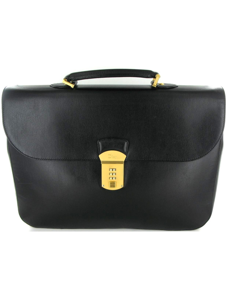 Malette CHRISTIAN DIOR en cuir noir et bijouterie métal doré