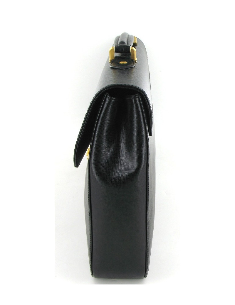 Malette CHRISTIAN DIOR en cuir noir et bijouterie métal doré