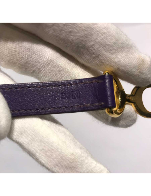 Bracelet HERMES Pavane double tour en cuir prune et mors doré