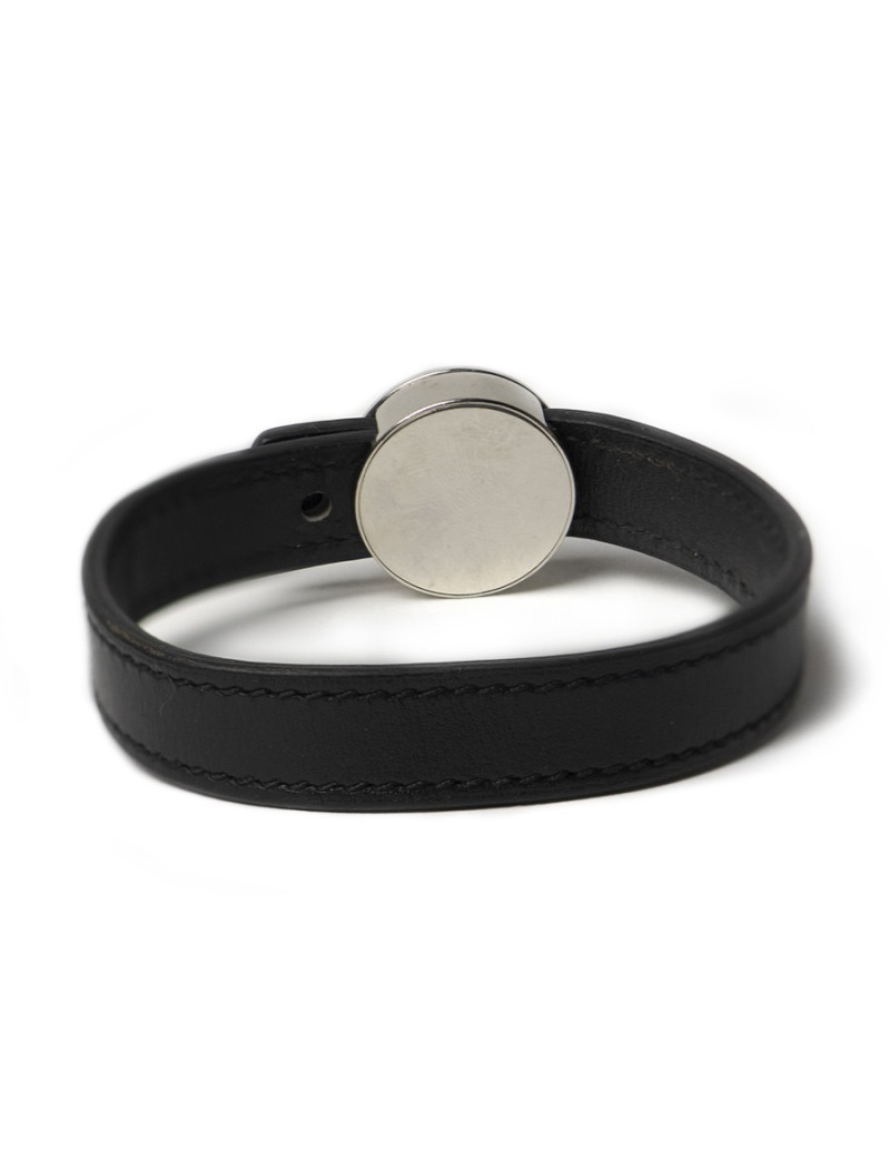 Bracelet Clou de selle HERMES cuir noir