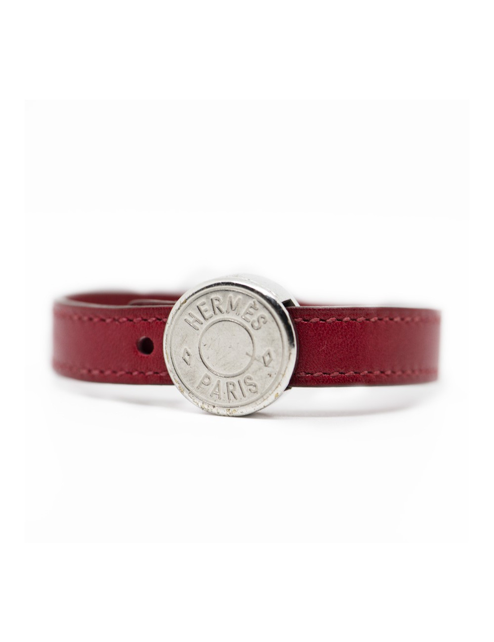 Bracelet HERMES clou de selle cuir cerise