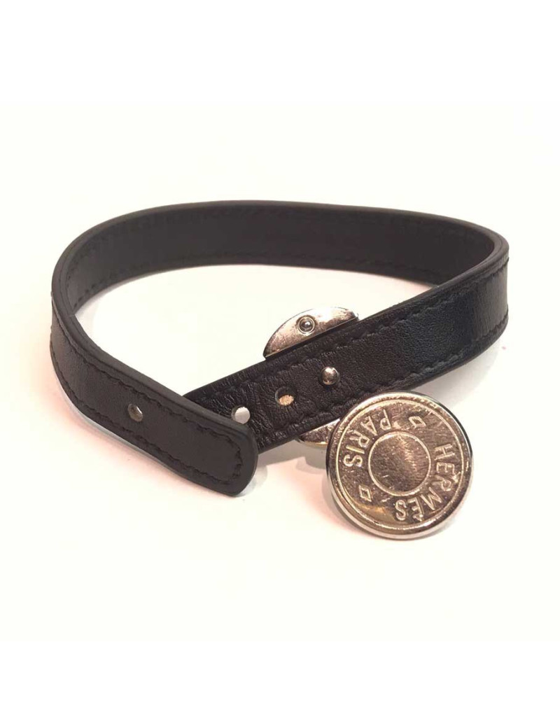 Bracelet Clou de selle HERMES cuir noir