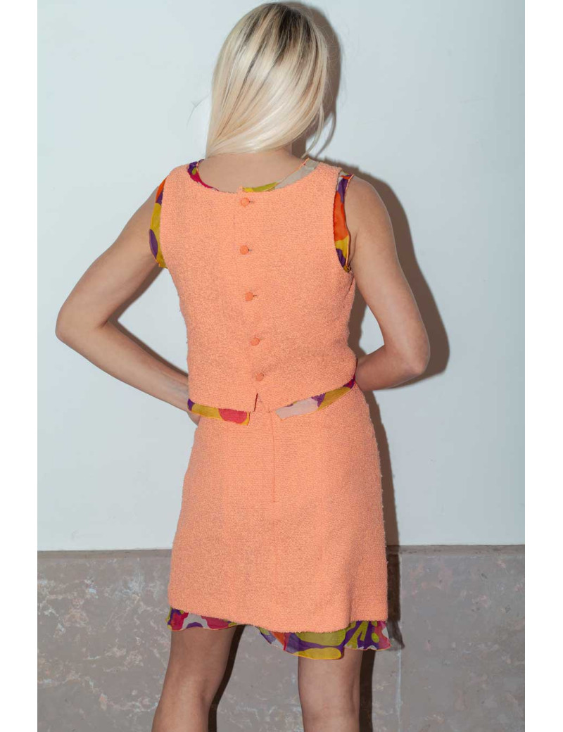 Ensemble CHANEL T 38 top et jupe corail