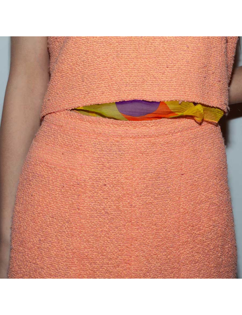 Ensemble CHANEL T 38 top et jupe corail