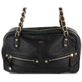 GUCCI bag black leather and chain gold