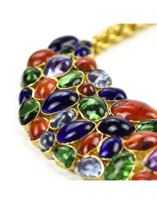 Plastron CHANEL pâte de verre multicolore couture