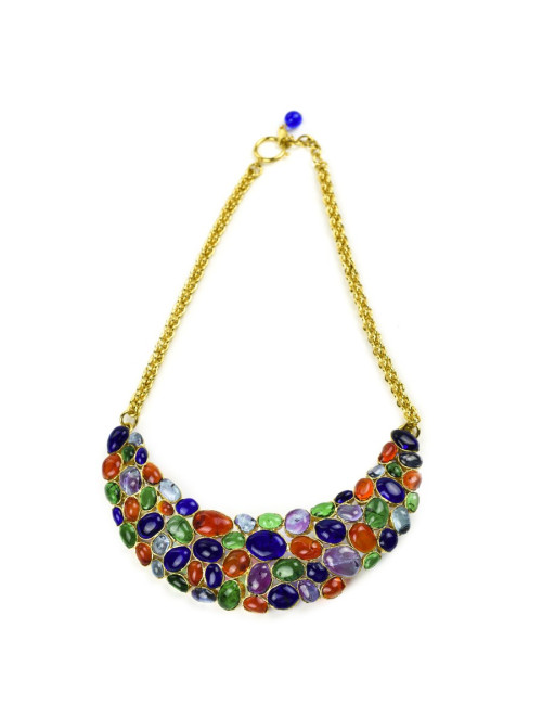 Plastron CHANEL pâte de verre multicolore couture