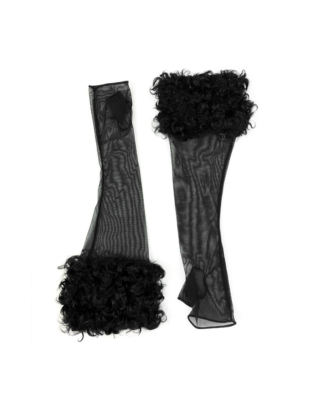 Gants noirs CHANEL TU voile et agneau 