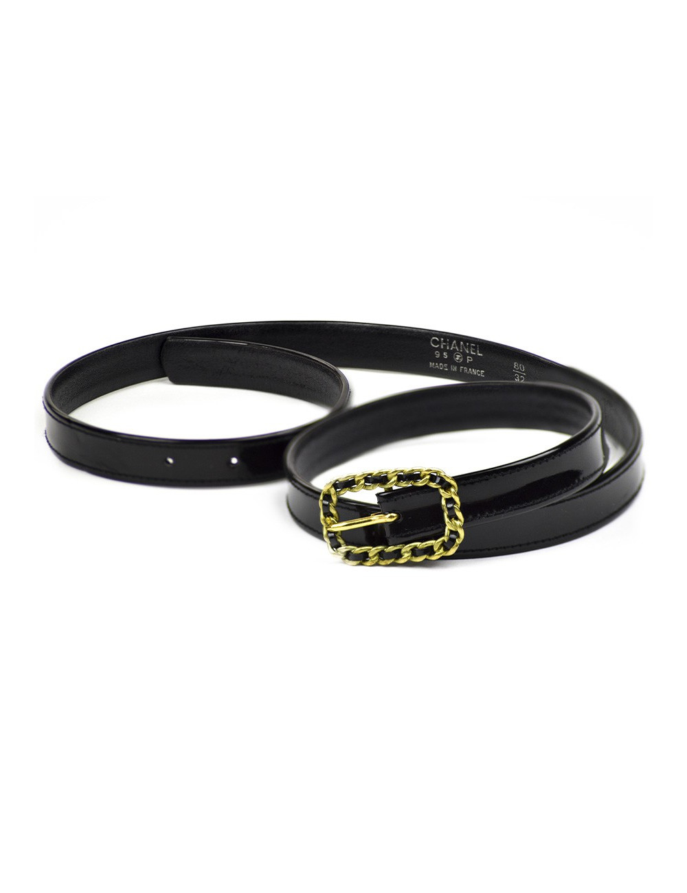 Ceinture CHANEL cuir vernis noir T80