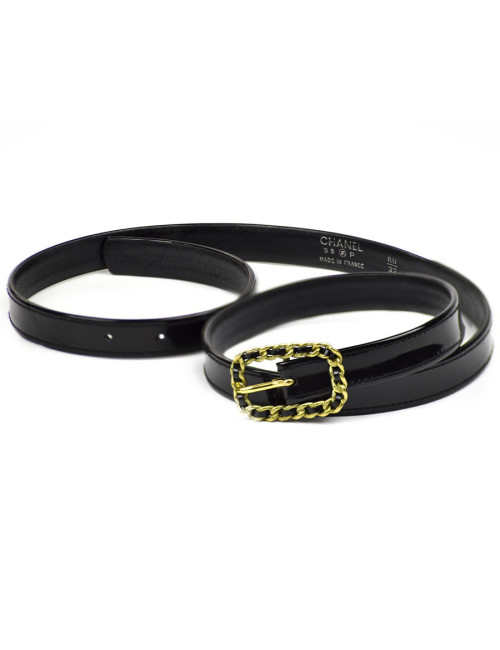 Ceinture CHANEL cuir vernis noir T80