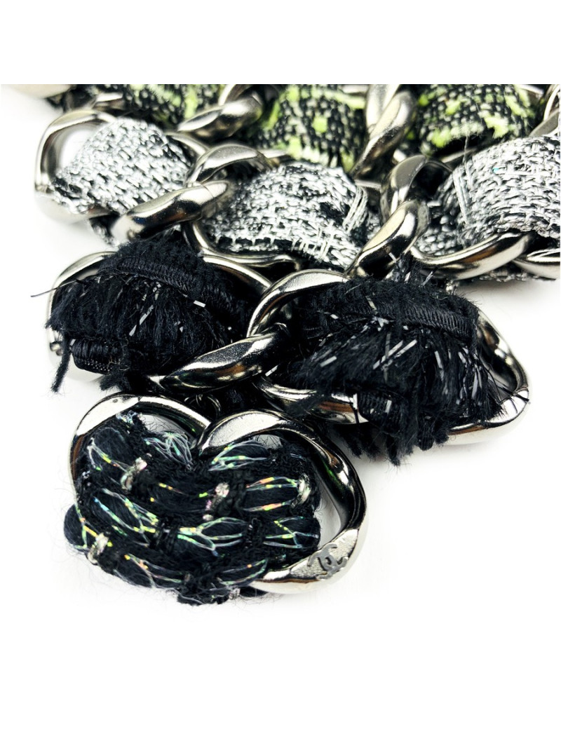CHANEL chains and tweed bib necklace
