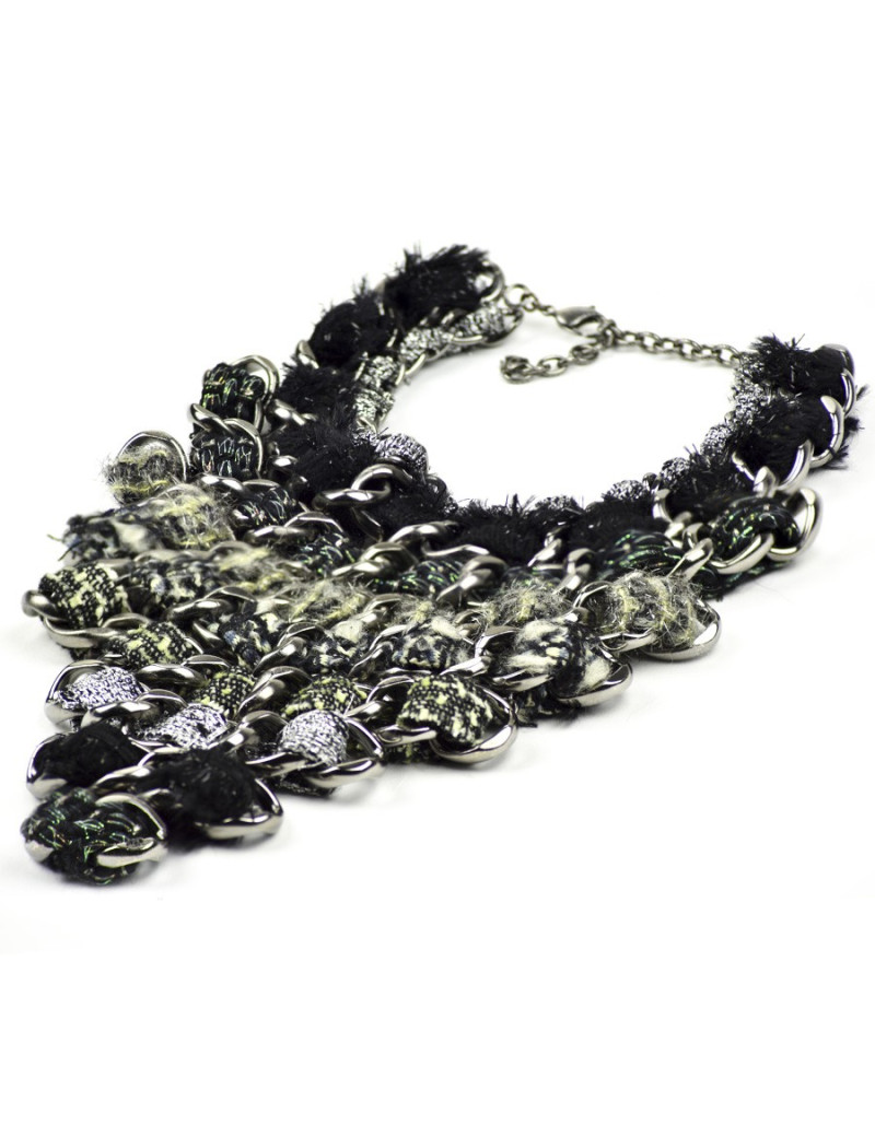 CHANEL chains and tweed bib necklace