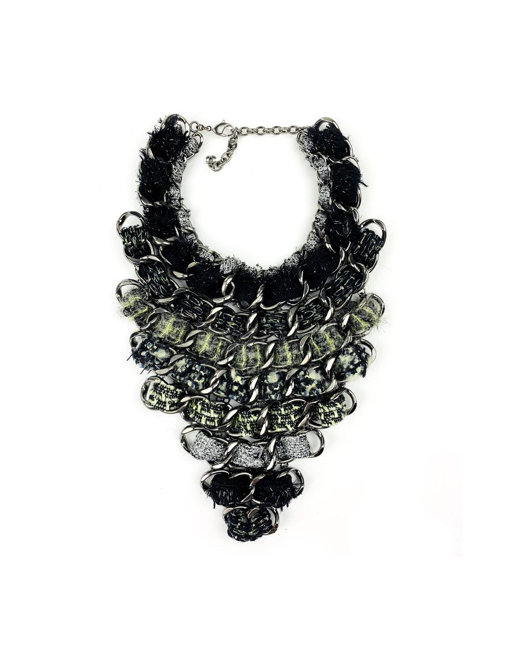 CHANEL chains and tweed bib necklace