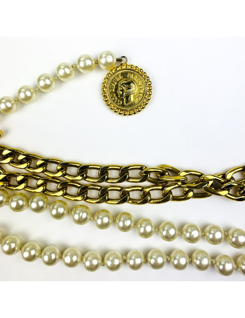 Ceinture CHANEL triple rangs or et perles