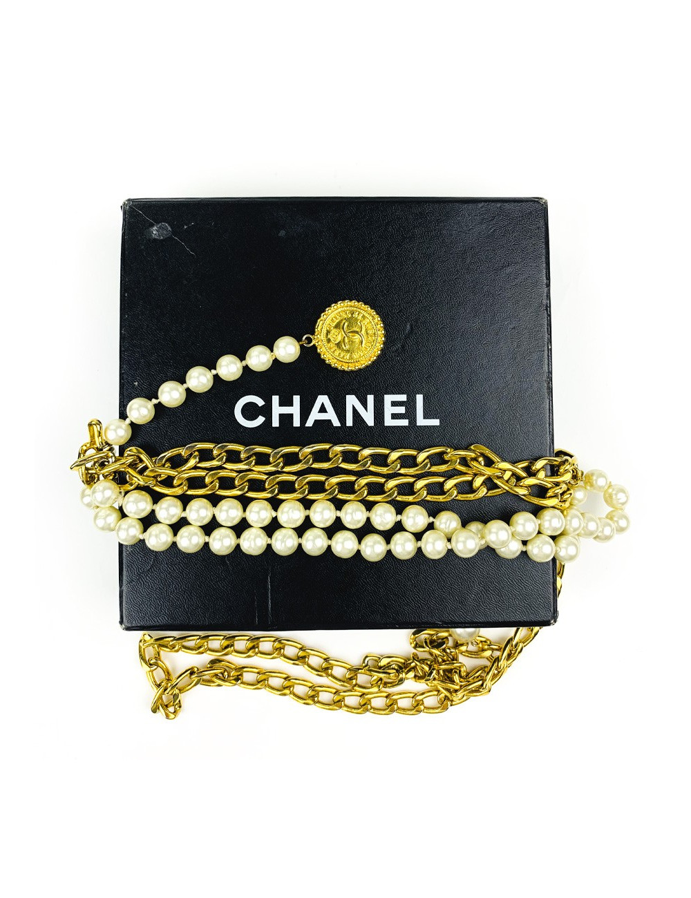 Ceinture CHANEL triple rangs or et perles