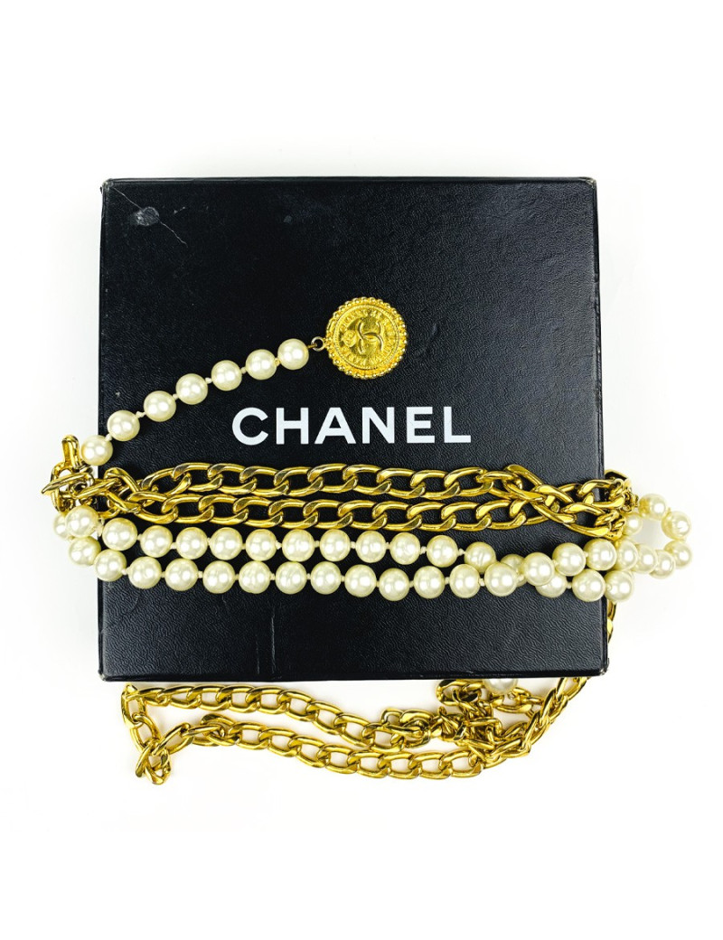 Ceinture CHANEL triple rangs or et perles