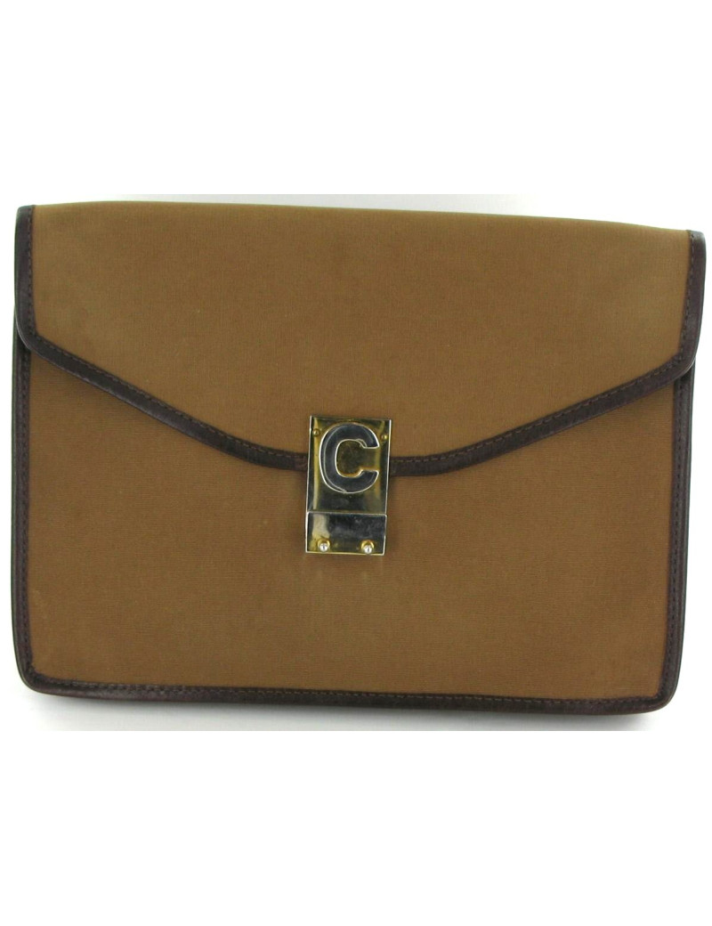 Pochette CELINE vintage en toile marron moutarde