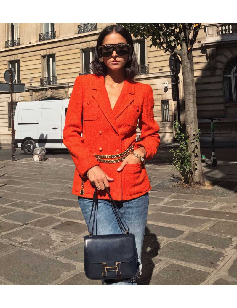 Sac Constance HERMES cuir box bleu