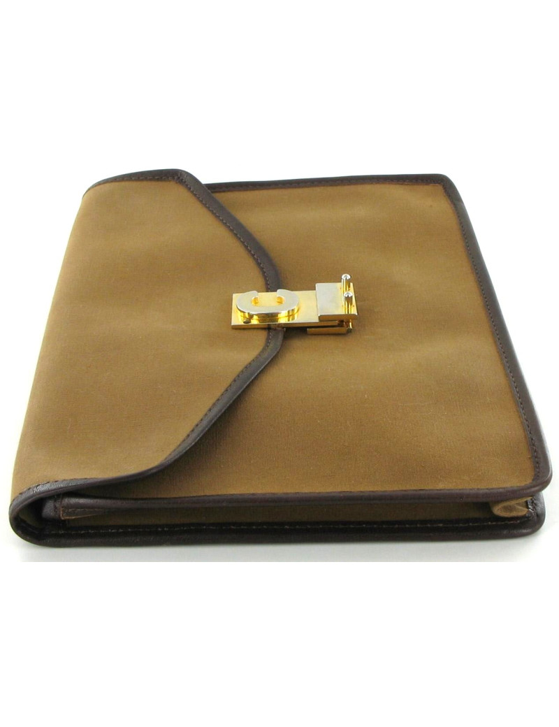 Pochette CELINE vintage en toile marron moutarde