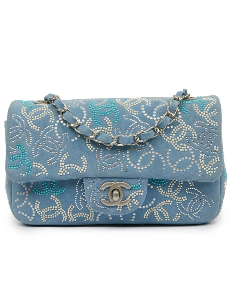 Petit sac classique CHANEL bleu perles 