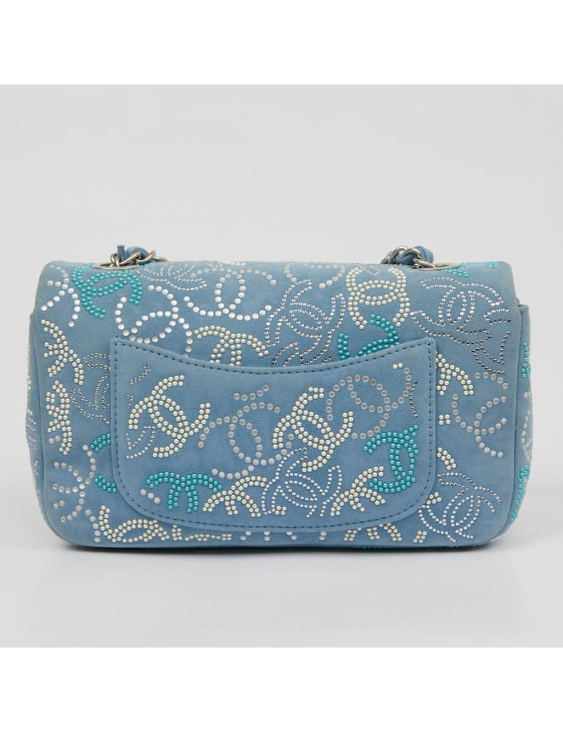 Petit sac classique CHANEL bleu perles 