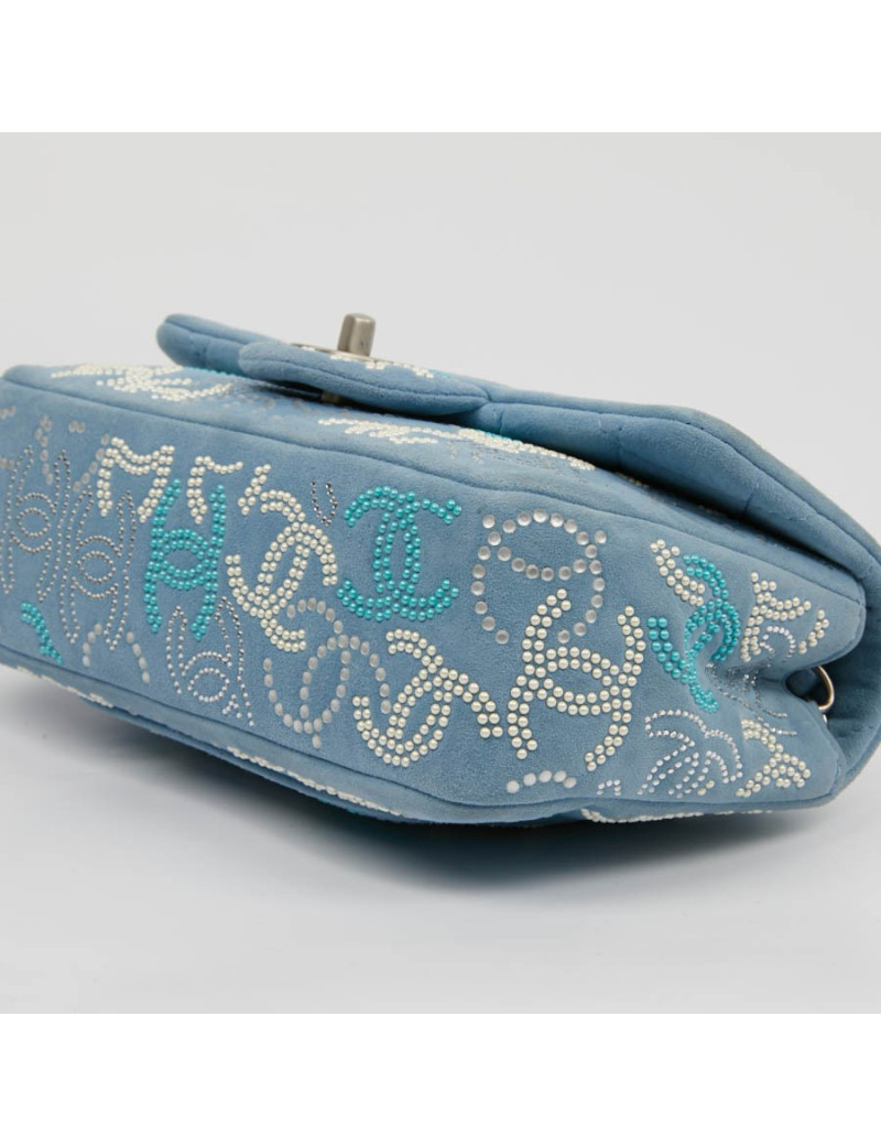 Petit sac classique CHANEL bleu perles 