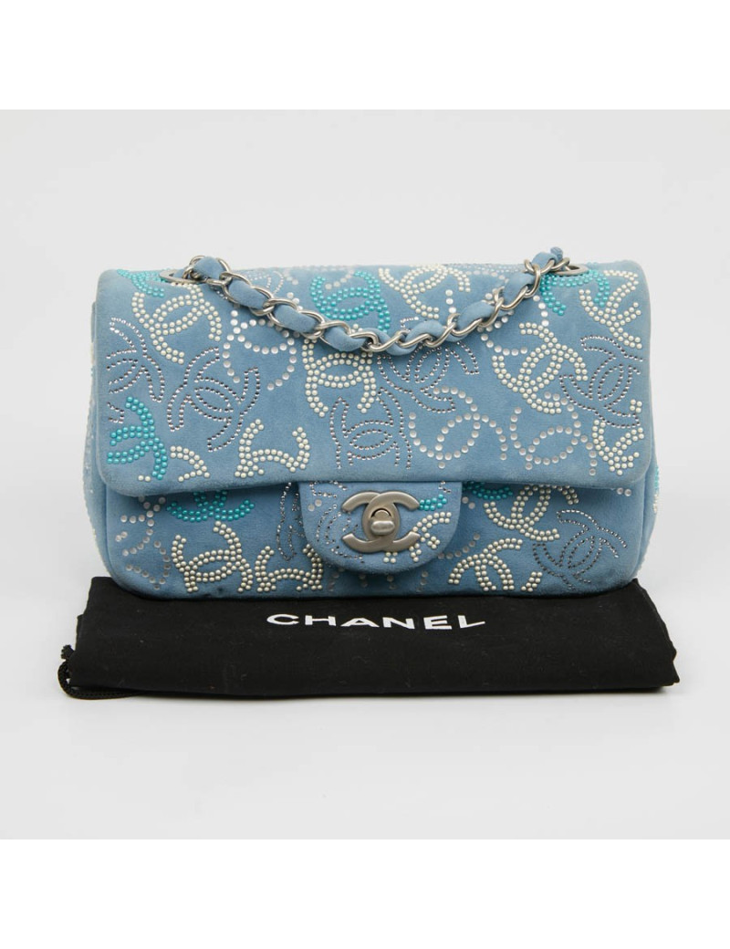 Petit sac classique CHANEL bleu perles 