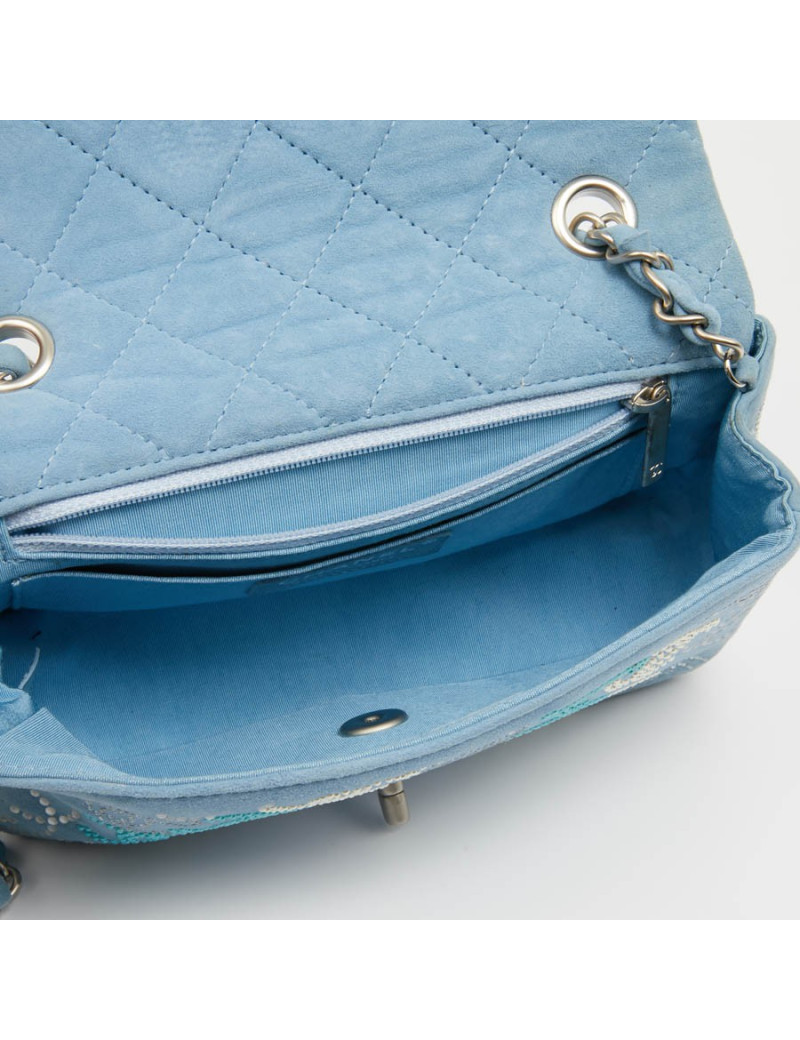 Petit sac classique CHANEL bleu perles 