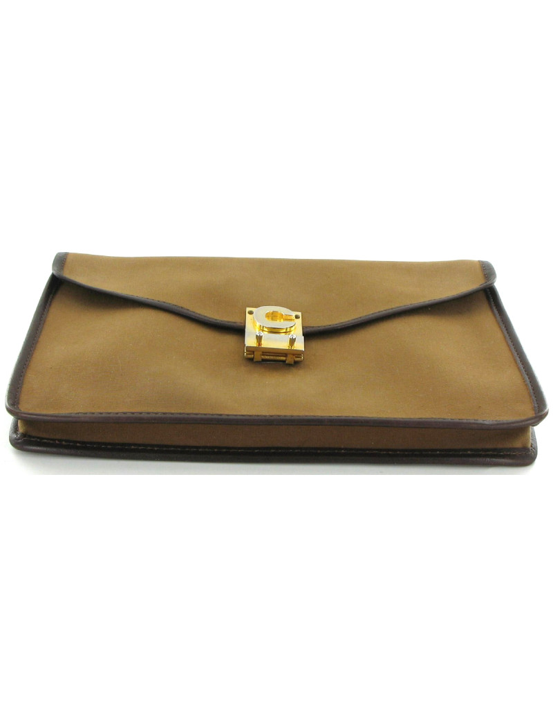 Pochette CELINE vintage en toile marron moutarde