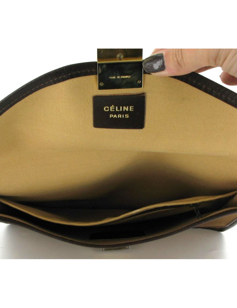 Pochette CELINE vintage en toile marron moutarde